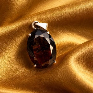 Colgante de cuarzo ahumado brasileño natural certificado, sin tratamiento térmico, con engaste de plata de ley 925. Regalo de boda para ella/él. Amuleto de protección.