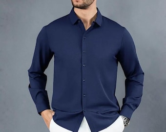 Men’s Vintage 70s Style Dress Shirt, Business Casual Wrinkle Free Tailored Top