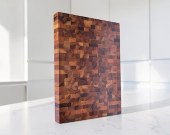 Walnut End Grain Cutting Board – Thick Butcher Block, Handmade Wood Board with Maple, Custom Engraved Kitchen Gift