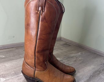 Acme Vintage Brown Leather Embroidered Western Boot Pull On Women's 5 M