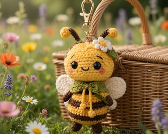 Honey Blossom Bee Häkelanleitung, Amigurumi Schlüsselanhänger Anleitung (PDF Download)