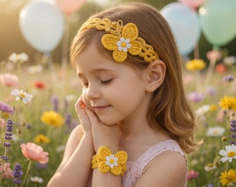 Goldener Schmetterling häkeln Stirnband und Armband Muster Set (PDF Download)