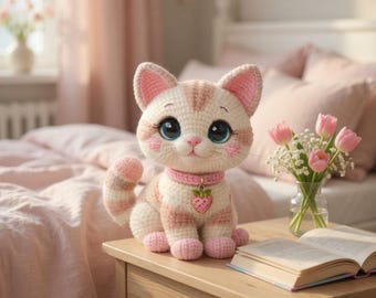 Haakpatroon aardbeienkatje, zelfstudie amigurumi kattenknuffel (pdf)