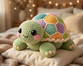 Haakpatroon regenboog patchwork schildpad, amigurumi knuffel (pdf-download)