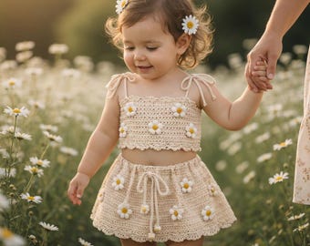 Baby Set Häkelanleitung | Daisy Crop Top & Rüschenrock (12–18 Monate) (PDF-Muster)