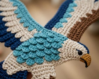 Hochfliegender Adler Häkelteppich Muster: Geschichtete Federn, Tapisserie häkeln Dekor (Digitaler Download)