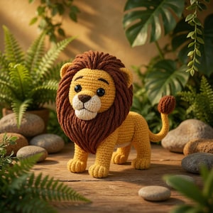 Patrón de león amigurumi de ganchillo: melena realista, pose de pie (PDF digital)
