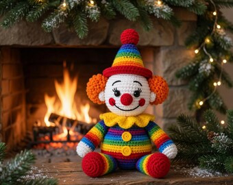 Zick-Zack Clown Amigurumi Häkelanleitung | Rainbow Zirkus Puppe Plüschtier (PDF Download)