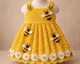 Häkelanleitung Baby Kleid, Bumblebee Sommerkleid, Daisy Garden Outfit (6-18 Monate)