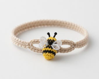 Patroon microgehaakte honingbijarmband – amigurumi-bij, veterband (pdf-zelfstudie)