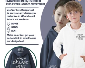 Custom Zip Up Hoodie, Personalized Sweatshirt, Customizable Embroidered/Printed Kids Streetwear | HPBrands