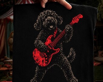 Vintage Goldendoodle Rock Playing Guitar PNG, Funny Music Dog PNG, Retro Goldendoodle Lover Gift, Rock Band Digital Download