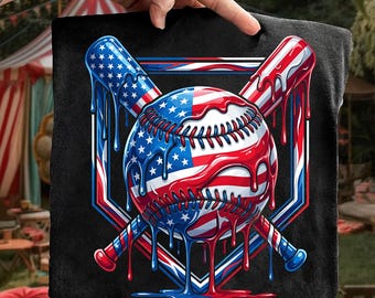 Baseball Drip USA Flag Png, 4th of July Baseball Png, Patriotic Kids Baseball Design, American Flag Baseball Digital Download