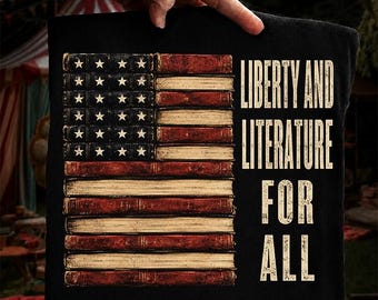 Liberty and Literature for All PNG, Patriotic Book Lover PNG, USA Reading Graphic, 4th of July Reader Digital Download