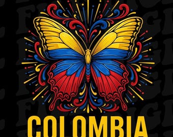 Vintage Colombia Butterfly PNG, Colombian Flag Butterfly PNG, Colombian Pride Roots PNG, Heritage Women Digital Download
