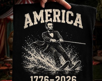 Abraham Lincoln Ski PNG, America 250 PNG, Vintage 1776-2026 Skiing Design, Patriotic Winter Sports Digital Download