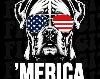 Merica Boxer Dog PNG, Patriotic Dog Png, American Flag Sunglasses Png, 4th of July Boxer Dog Design, USA Dog Digital Download