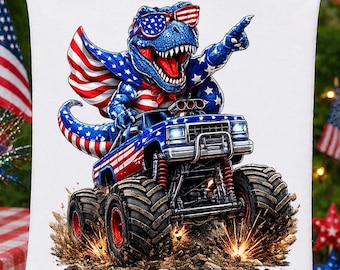 Amerisaurus PNG, 4th of July Dinosaur PNG, Patriotic T-Rex USA Flag Design, Kids Boys Men Independence Day Download