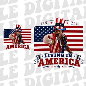 Apollo Creed Living In America Digital File, Patriotic Boxing Fourth Of July Vintage America PNG, Digital Download