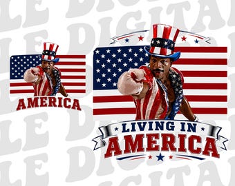 Apollo Creed Living In America Digital File, Patriotic Boxing Fourth Of July Vintage America PNG, Digital Download