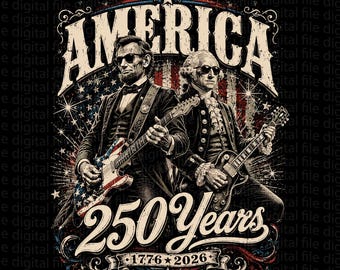 250th Anniversary USA PNG, George Washington Lincoln Png, America 1776-2026 Png, Funny Patriotic Guitar Design Download