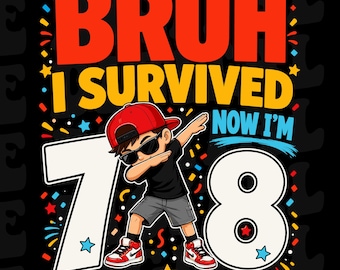 Bruh I Survived 6 to 7 Now Im 8 PNG: Funny 8th Birthday Design 8th Birthday png Party Celebration Art (Digital Download)