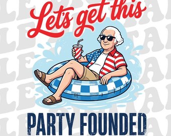 Funny George Washington Pool Party PNG, Patriotic 4th of July PNG, America 250 USA Summer Design, Digital Download
