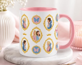 Nostalgic Princess Mug, Fairy Tale Sisters Coffee Cup, Pink Princesscore Ceramic Mug, Storybook Childhood Memory Gift