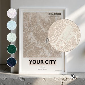 Personalized Detailed City Map PDF, Custom Urban Map Print, Any City Digital Download, Gallery Style Map Poster, Anniversary Gift