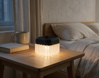 3D Printed Ribbed LED Lamp, Warm Ambient Mood Light, Cozy Bedroom Decor