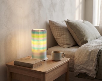 Pastel Rainbow Pleated Cylinder Lamp, 3D Printed Ambient Light, Scandinavian Decor