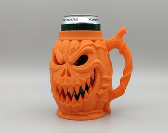 Spooky Pumpkin Can Holder, Halloween Beer Can Cooler, Bar Cart Decor