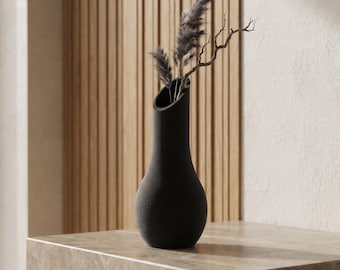 Textured Black 3D Printed Vase, Organic Modern Sculptural Home Decor