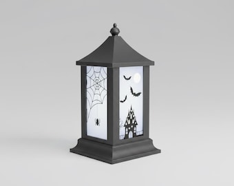 Halloween Lantern, Haunted House, Bats, Spider Web Tealight Holder