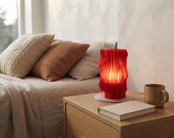 3D Printed Wavy Ribbon Lamp, Red Ambient Mood Light, Modern Bedroom Decor