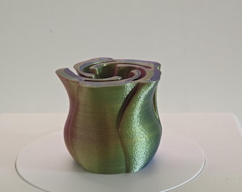 3D Printed Rose Bud Vase, Iridescent Color Shift Sculptural Decor