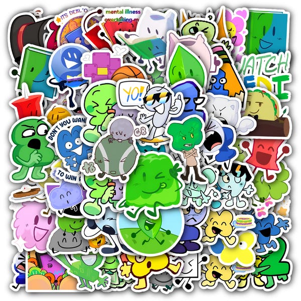 BFDI Sticker Sheet- Waterproof Vinyl Decals 40 designs (4 Full Sheets)
