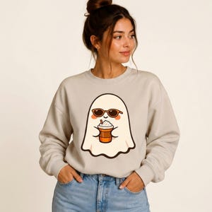 Halloween Cute Ghost PNG, Retro Spooky Season Coffee Shirt Design, Kawaii Fall Autumn Sublimation Graphic, DTF Digital Download