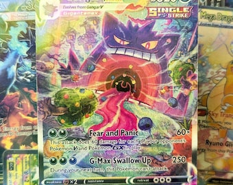 Gengar VMAX, carta proxy de arte de fan art hecha a mano para TCG, set completo de Fusion Strike.