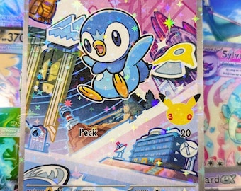 Carta promocional de Piplup hecha a mano para TCG (juego de cartas coleccionables) con arte completo.
