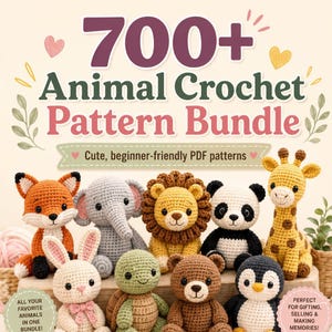 700+ paket med virkmönster för djur, Amigurumi PDF-samling, Husdjur i skog och hav, nybörjarvänlig direktnedladdning