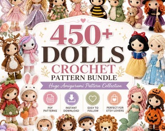 450+ Crochet Dolls Pattern Bundle, Amigurumi Doll PDF, Various Characters Collection, English Only, Instant Download