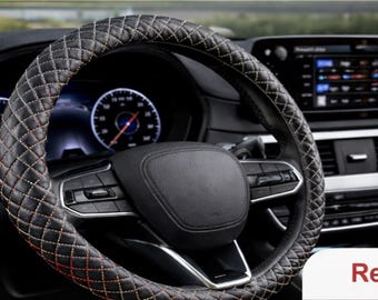 Leather Steering Wheel Covers with Diamond Stitching – Car Interior Accessory