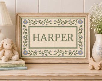 Personalized Floral Name Cross Stitch Pattern | 5x7 Nursery Sign | Baby Name Cross Stitch PDF | Multiple Colors Available