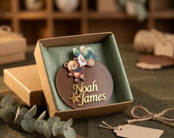 Personalisierter Ballon-Bärn-Magnet-Babypartybevorzugung, benutzerdefinierter Name Neugeborenen Geschenk, Taufe, Waldgeburtstags-Andenken
