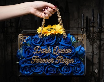 Personalized Acrylic Flower Bag, Custom Clear Rose Clutch Wedding, Bridal Bag Bridesmaid Gift, Flower Clutch Purse Anniversary Valentines