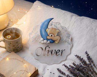 Personalisierter Babypartybevorzugung, Mond-Bärnmagnet, individuelles Namensgeschenk, himmlisches Andenken, neue Muttergeschenk, erster Muttertag, Taufe Partybevorzugung