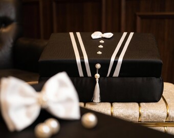 Caja de regalo para el novio, caja de recuerdos para joyas de esmoquin negro, caja de propuesta para padrinos de boda, regalo de boda para él, caja para el padrino