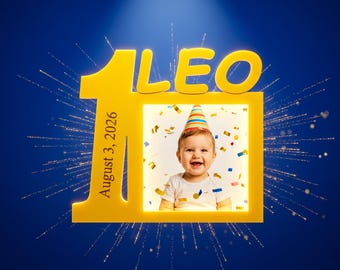 Personalisierte Holz Foto Magnet Rahmen, Name Datum Baby Bild, erste Geburtstag Favor, Baby Andenken, Taufe Geschenk