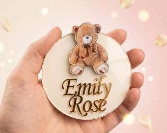 Personalisierter Elfenbeinfarbener Teddybär-Magnet-Babypartybevorzugung, benutzerdefinierter Name Neugeborenen Geschenk, Taufe, Hochzeitsandenken